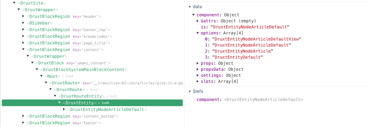 Example DruxtWrapper in Vue dev tools